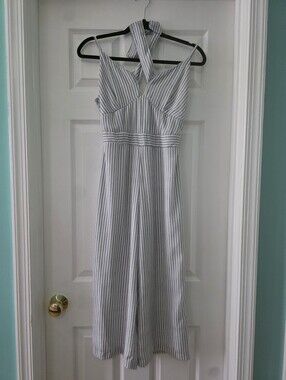 Japna White and Gray Striped Halter Jumpsuit